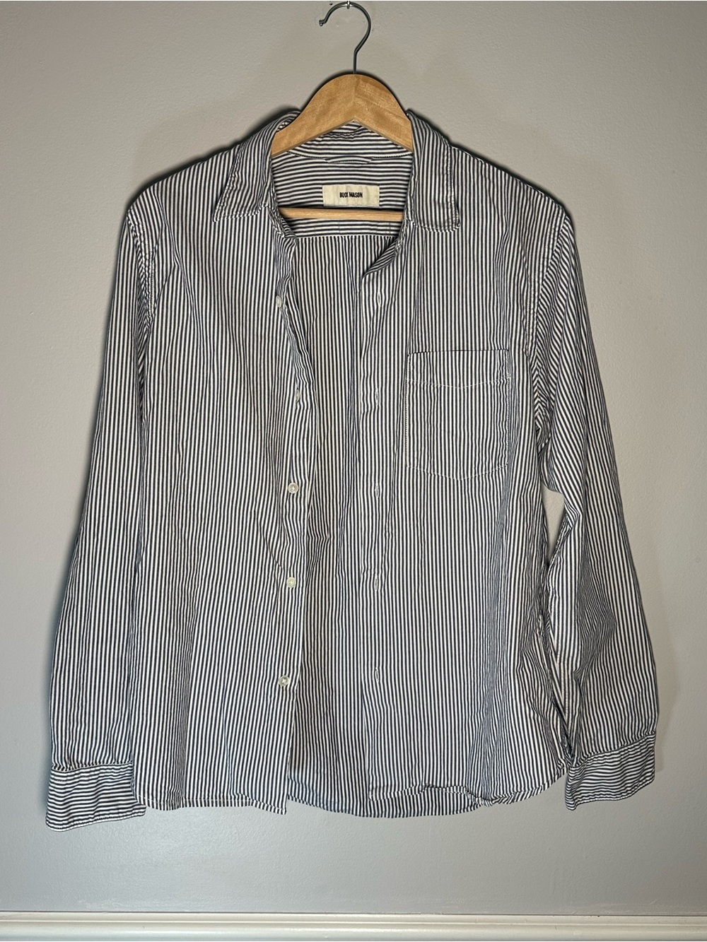 Buck Mason Men’s Dark Blue/White Striped Button-Down Shirt Medium